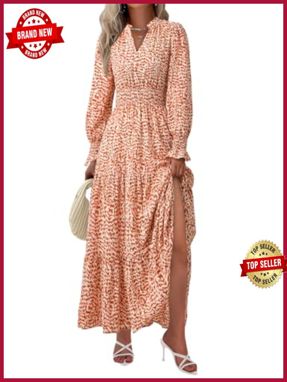 PRETTYGARDEN Floral Maxi Dress Long Sleeve V Neck A Line Wedding Guest